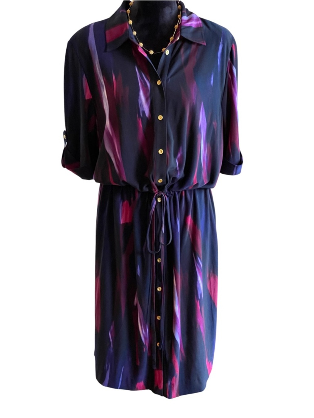 LESLIE FAY ABSTRACT STREAK ABSTRACT  PATTERN SHIRT DRESS NWOTS!! SZ 14